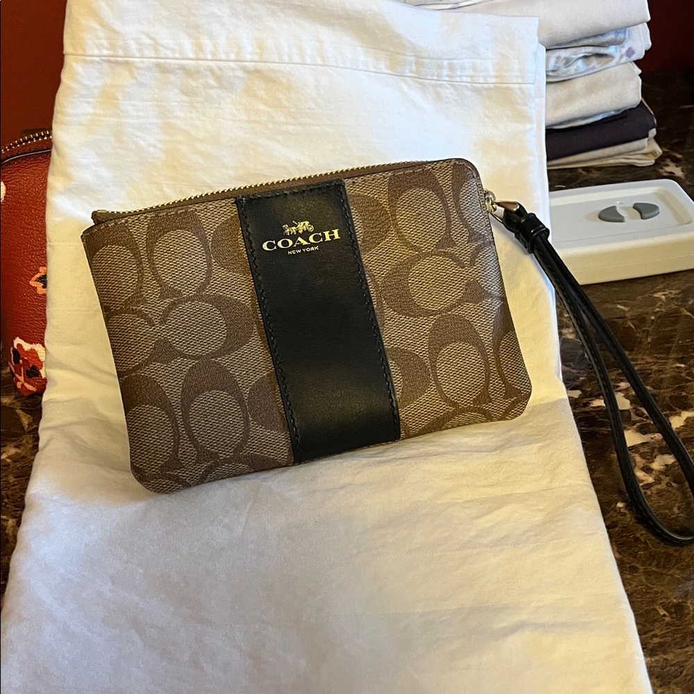 Coach Signature Brown and Black Wristlet